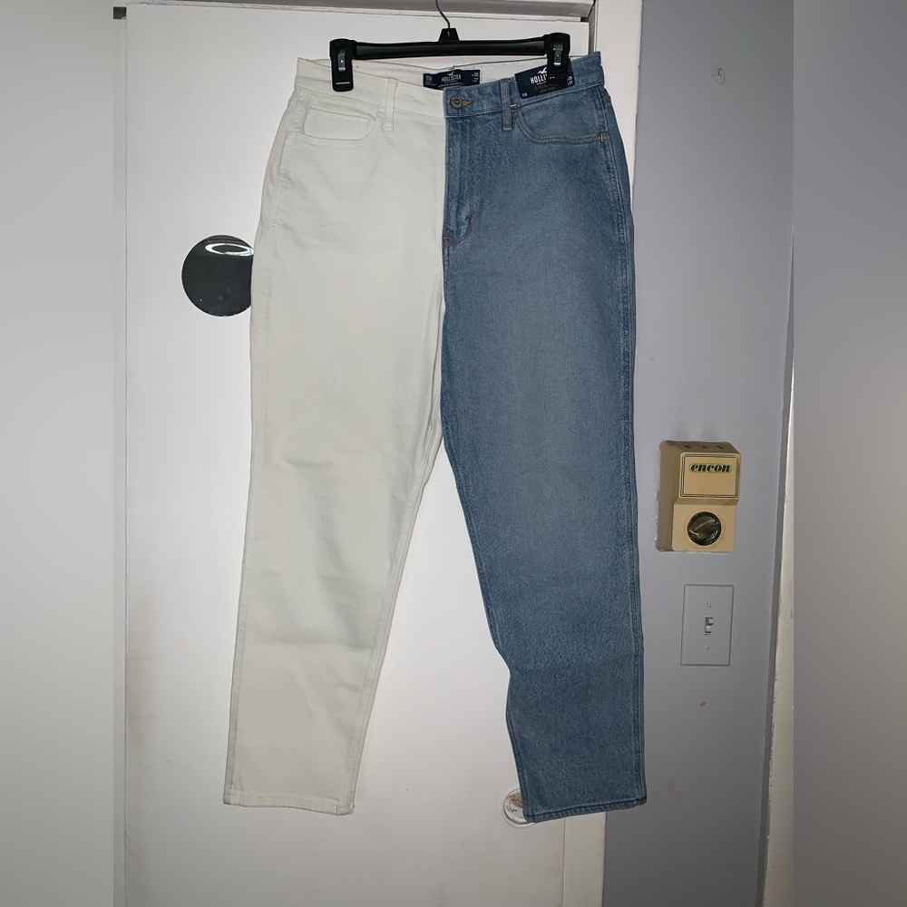 Hollister split dye mom jeans blue and white new with tags